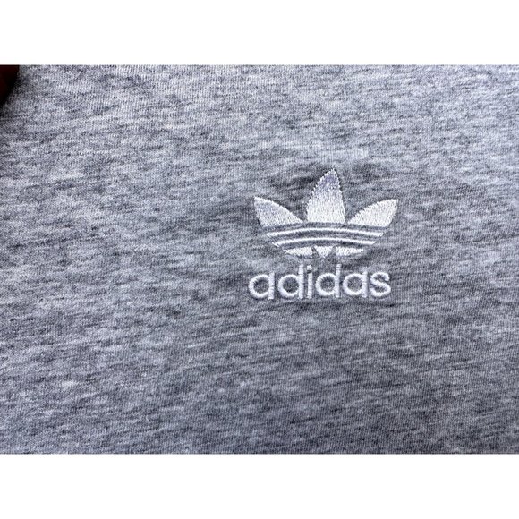 Adidas Shirt Medium Gray Trefoil 3 Striped Short Sleeve Y2K Retro Active Womens - Picture 7 of 10